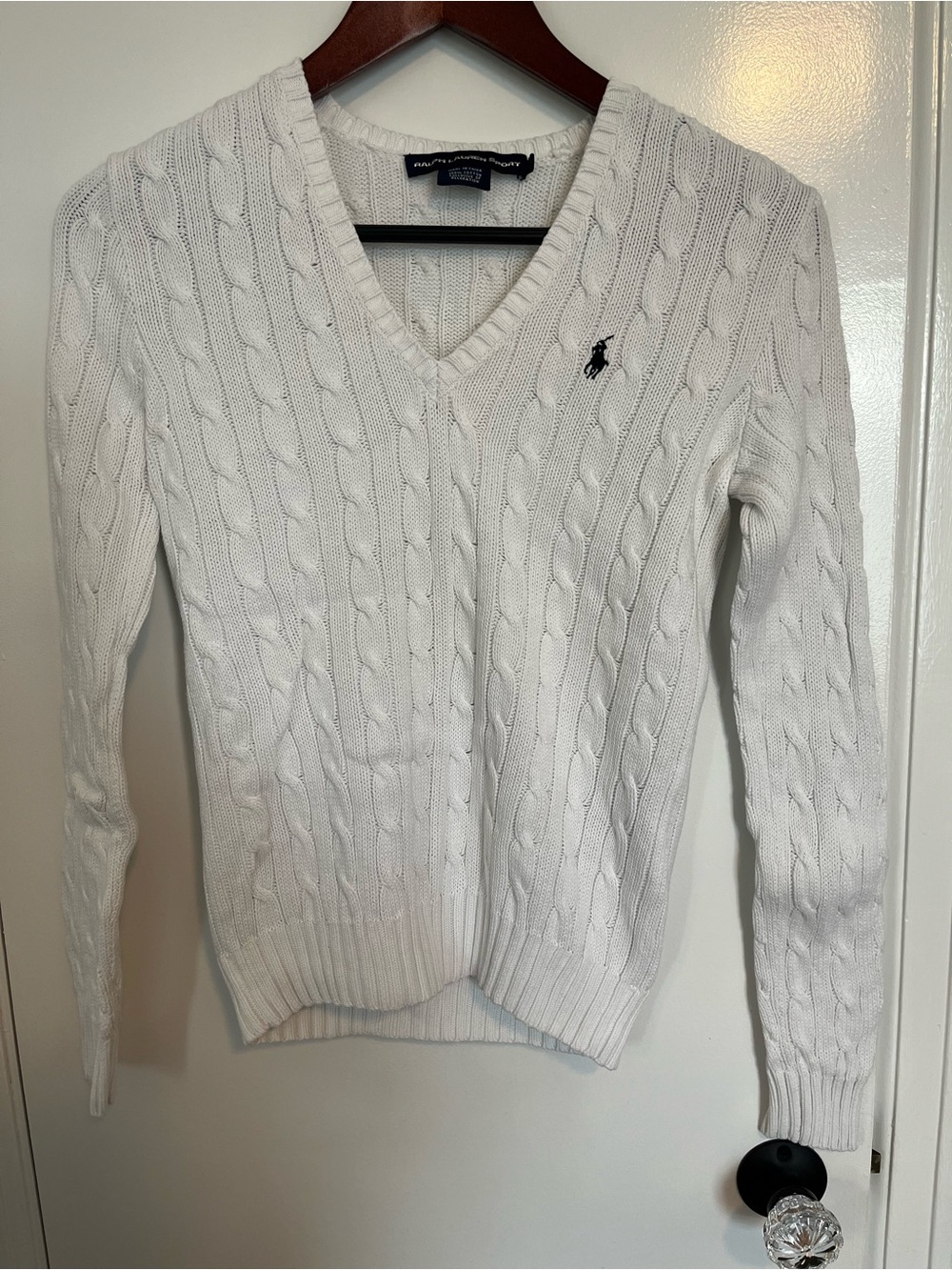 Ralph Lauren Cream Cable-Knit V-Neck Sweater